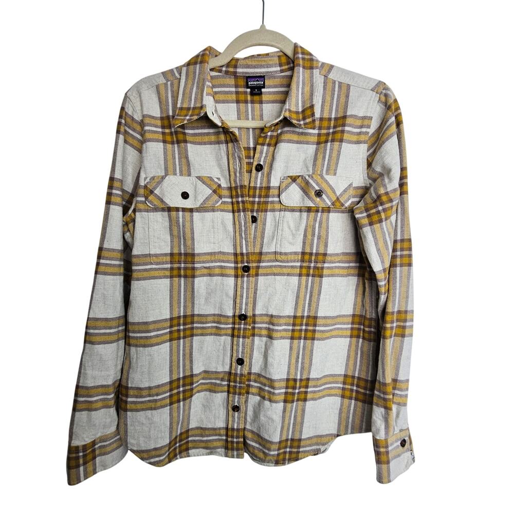 Patagonia Beige Tan Plaid Flannel Shirt Organic Cotton Women S Button Front Top